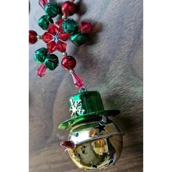 Pier 1 Jingle Bell Snowman Ornament Beaded Star Red Green Metal Christmas - Picture 7 of 8